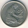 Deutch Mark - 50 Pfennig - Germany - 1972 - Copper-Nickel - KM# 109.2 - 20 mm - Obv: Denomination. Rev: Woman planting an oak seedling. - 0